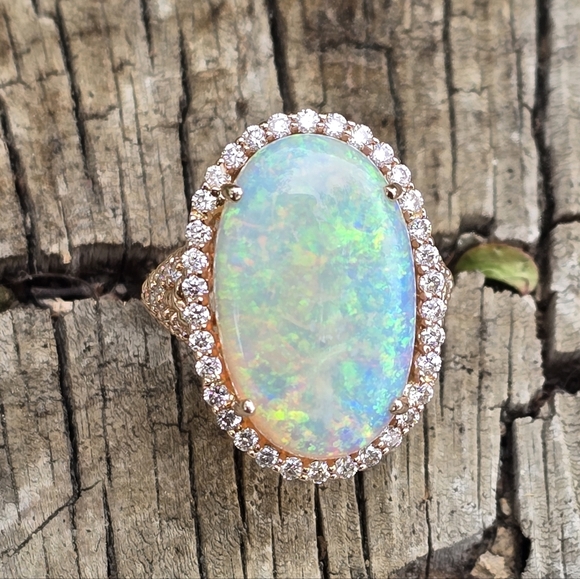 OPAL DIAMOND RING SOLID 14K ROSE GOLD - Picture 9 of 16